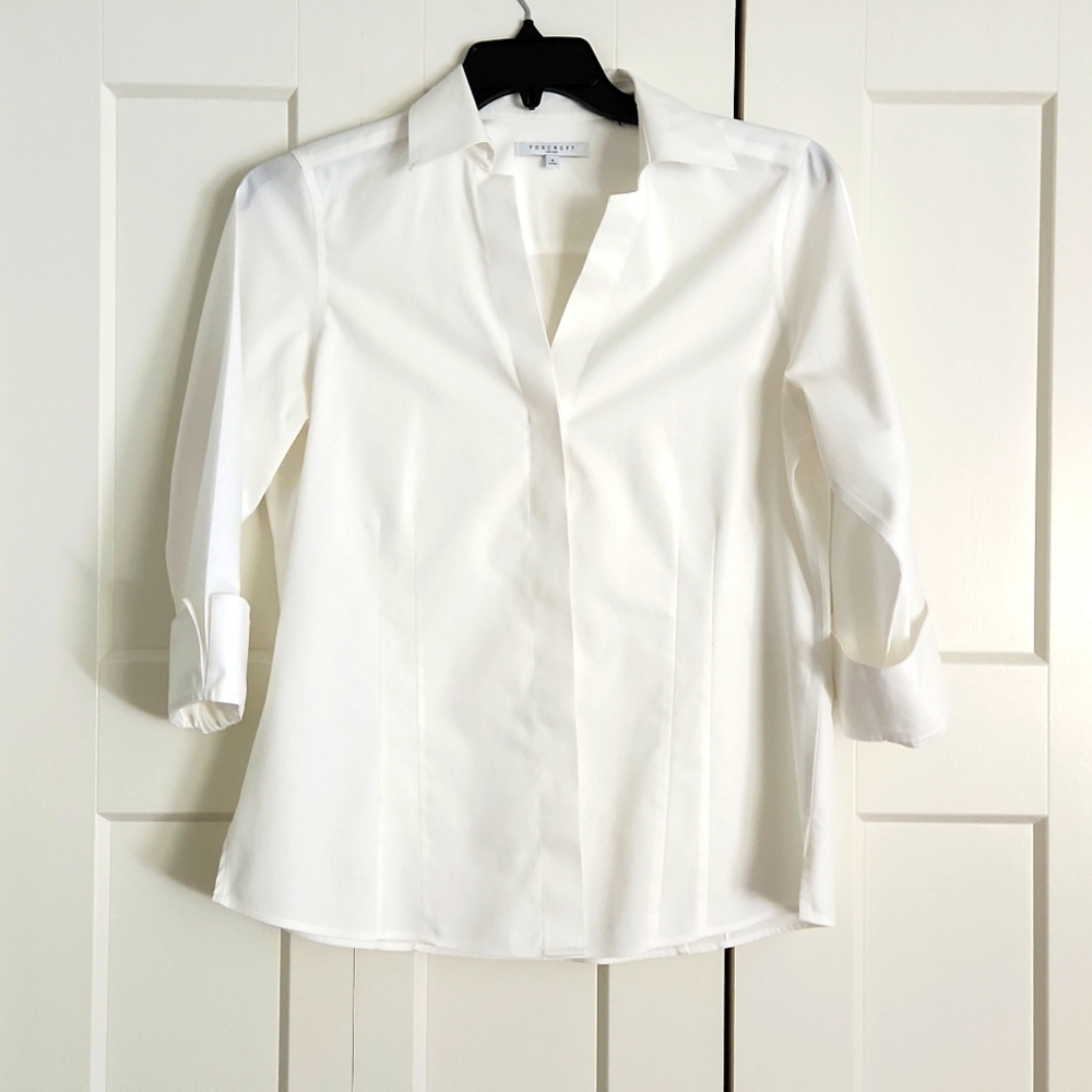 White pleated 3/4 sleeve non iron Sz 8